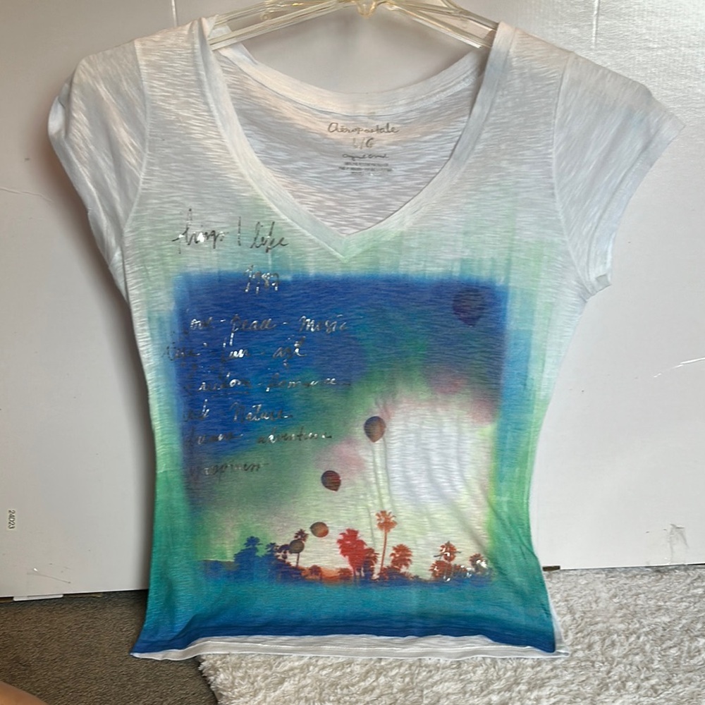 Aeropostale Blue and White Short Sleeve Tee
